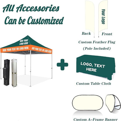 Custom Canopy Tent 10x10 with Logo, Personalized Pop Up Canopy Tent 10x10, Nano-Grade Water Repellent Heavy Duty for Business, w/Roller Bag (Canopy Top)