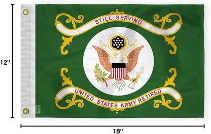 AGAS US Army Retired Boat Flag 12x18 inch - Printed 200 Denier Nylon - Double Stitched Edges Canvas Header Brass Grommets - Indoor/Outdoor United States Army Retired Boat Flag