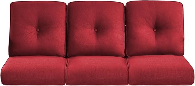 Pop 22x25/22x24 Outdoor Couch Cushions for Patio Funiture Set of 3 - High Back Outside Seat Cushions for Lawn Wicker Dining Chair Rocker Glider Loveseat 3-Seater Sectional Sofa - Red/Button