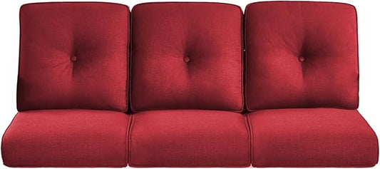 Pop 22x25/22x24 Outdoor Couch Cushions for Patio Funiture Set of 3 - High Back Outside Seat Cushions for Lawn Wicker Dining Chair Rocker Glider Loveseat 3-Seater Sectional Sofa - Red/Button