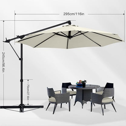 ABCCANOPY 10FT Cantilever Umbrella Offset Hanging Patio Umbrella with Base Stand Rotate and Tilt，Suitable for Garden, Lawn, Backyard（Light Beige）