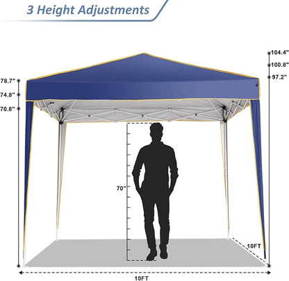 COBIZI 10x10 Pop Up Canopy Tent with 4 Removable Sidewalls, One Person Setup, Outdoor Event Commercial Canopy, UV Protection 50+, 3 Adjustable Heights, Carry Bag, Sandbag, Stakes & Ropes, Navy Blue