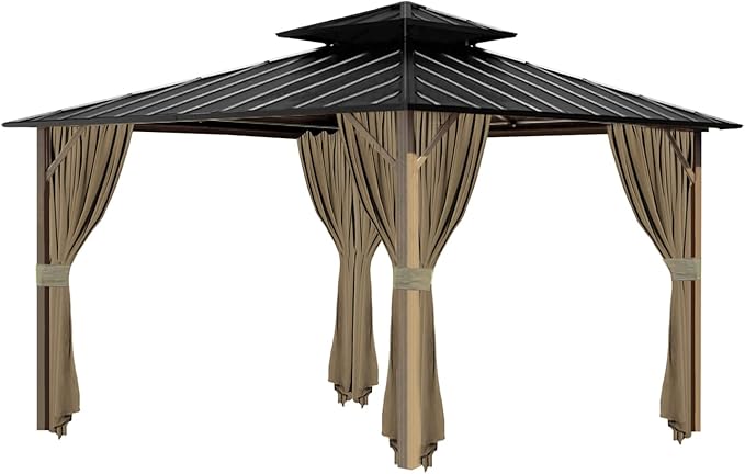 Gazebo Universal Replacement Privacy Curtain, 12'X12' Gazebo Curtains Outdoor Waterproof, 4-Panels Sidewall with Zipper for Patio, Garden and Backyard (Only Curtains, 12'X12', Beige)