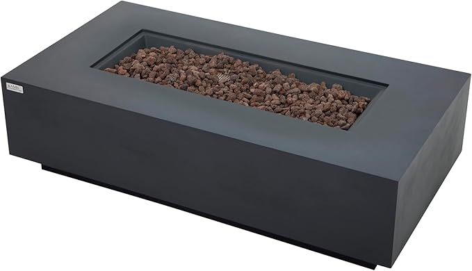 AMS Creations | Madison 60" Rectangular Natural Gas Outdoor Fire Pit Table | Dark Gray Concrete GFRC | Smooth Texture or Surface | Electronic Ignition | Outside Backyard Fireplace