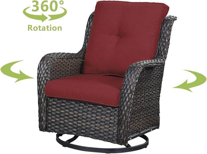 HUMMUH Outdoor Swivel Rocker PE Wicker Patio Chairs Set of 2, Rattan Rocking Chair Furniture Set