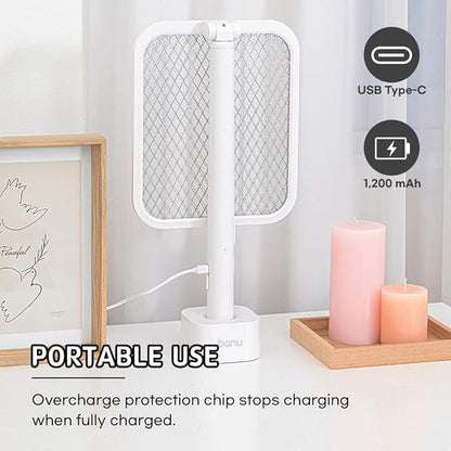 BANU Electric Fly Swatter Bug Zapper Racket, 180-Degree Folding, Adjustable 2-in-1 Mosquito Killer Lamp, Rechargeable 1200mAh Battery, 3-Layer Safety Mesh, Suitable for Indoor and Outdoor Use