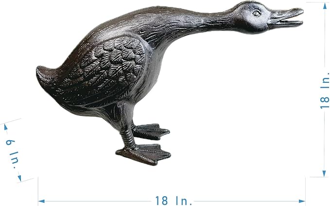 Vintage Cast Iron Goose Statue (18" Tall) - Handcrafted Feather Details, Realistic Garden Lawn Decor, Heavy Duty Outdoor Sculpture HC3267