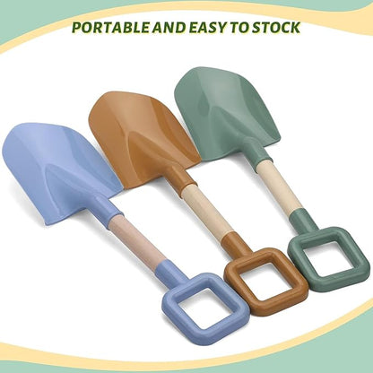 Wood Handle Beach Shovel for Kids Digging, Sand Spade Sandbox Toy for Kids 4-12, Safe Plastic Garden Backyard Planting Tools Sturdy Scoop for Boy Girl, Travel Beach Toy Summer Fun Birthday Gift