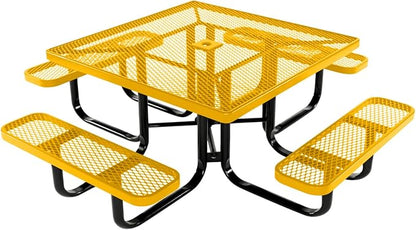 COATEDOUTDOORFURNITURE Heavy-Duty Portable Outdoor Kids Table with Umbrella Hole, Expanded Metal Kids Picnic Table, Commercial-Grade, Made in America (46 in, Square, Childrens, Textured Yellow)