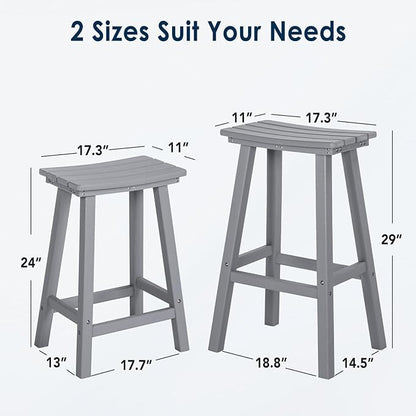 nalone 24 Inch Outdoor Bar Stool, HDPE Bar Chairs with Footrest, Weather Resistant Waterproof Bar Stools Outside Bar Height Stools for Bar, Kitchen Counter, Yard, Balcony (Grey, 24'' Barstools)