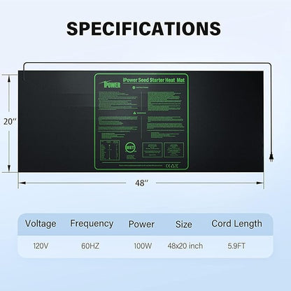 iPower 2-Pack Durable Waterproof Seedling Heat Mat 48" x 20" Warm Hydroponic Plant Germination Starting Pad