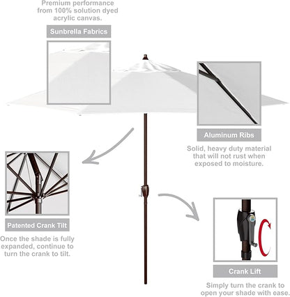 California Umbrella 9' Rd Sunbrella Aluminum Patio Umbrella, Crank Lift, Auto Tilt, Bronze Pole, Natural