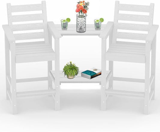 Tall Adirondack Chairs Set of 2, All Weather HDPE Poly Bar Height Balcony Adirondack Chair with Removable Double Connecting Trays, Outdoor Adirondack Barstools for Deck, Patio, Yard, Pool, Lawn