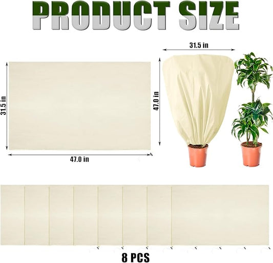 8 Pcs Plant Covers Frost Protection Bag 47" x 31.5" Winter Reusable Plants Jacket with Drawstring Shrub Protection Wraps Bags Frost Blanket for Winter Outdoor Garden Plants