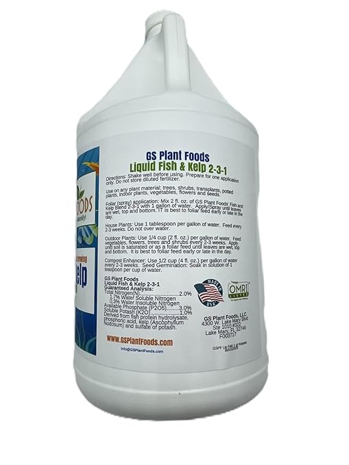 GS Plant Foods Liquid Fish & Kelp Fertilizer (1 Gallon) – Organic Material Review Institute Listed Natural Plant Food for Home Gardens, Lawns, and Vegetables