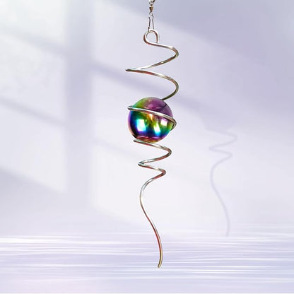 Gazing Ball Spiral Tail with Multi Color Stainless Steel Orb, Wind Spinners Stabilizer, Spiral Tail Wind Spinner, Outdoor Hanging Decoration for Garden Yard Patio Christmas Decor 13inch
