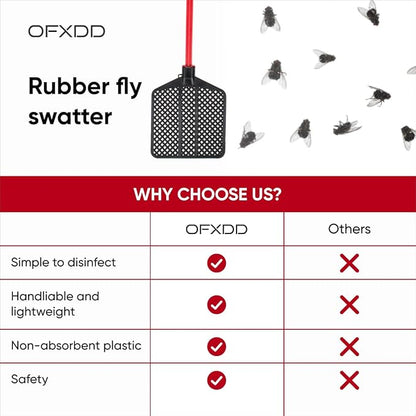 Rubber Fly Swatter, Long Fly Swatter Pack, Fly Swatter Heavy Duty, Red Color (3 Pack)