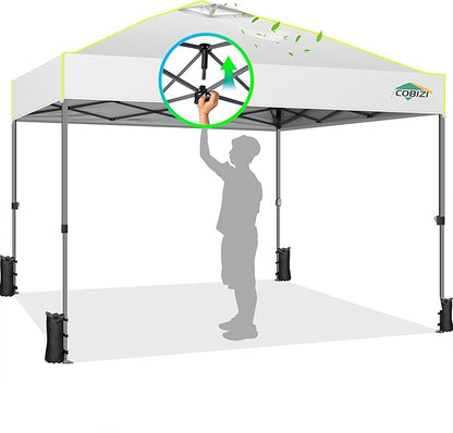 COBIZI 10x10 Pop Up Canopy Tent 1-Button Push Easy up Outdoor Canopy Instant Portable Commercial Shelter Waterproof UPF50+ Gazebo with Reflective Strip, Air Vent & 4 Sandbags,White