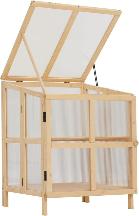 JOYBASE Wooden Cold Frame Greenhouse for Outdoors - 2 Tier Mini Greenhouse with Adjustable Roof - Ideal for Patio, Balcony, Garden & Seed Starting