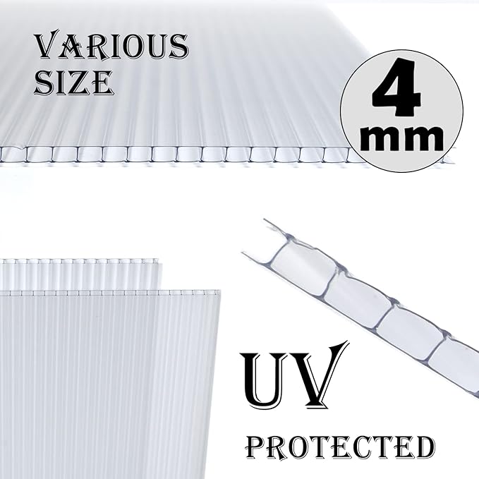 BPS 6Pcs 24"(W) x72(L)×0.16" Polycarbonate Panels, Waterproof UV Protected Reinforced Sheets, Outdoor Garden and Greenhouse Covering, Twin-Wall Clear Sheets
