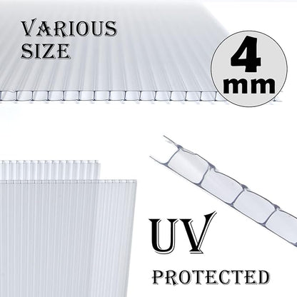 BPS 6Pcs 24"(W) x72(L)×0.16" Polycarbonate Panels, Waterproof UV Protected Reinforced Sheets, Outdoor Garden and Greenhouse Covering, Twin-Wall Clear Sheets