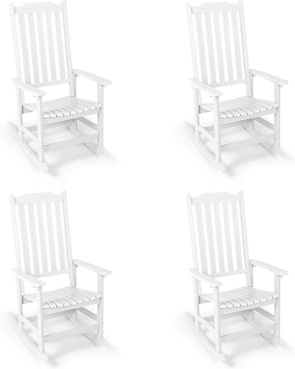 Outdoor Rocking Chairs Set of 4, Oversized All Weather High Back Porch Rocker, Patio Rockers for Outside