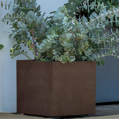 Deroma Millennium 10” Cube Planter | Light & Durable Plastic | Indoor or Outdoor Square Pot for Patio/Porch | Includes Water Reserve & Drain Plug | Trendy Planter for Plants, Flowers, Garden | Brown