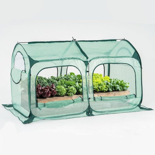 Pop up Greenhouse Tent Cover Tunnel Plant House,Large Gardening Flower Sunshine Room with Mesh Windows,Backyard PE Cover for Cold Frost Protector with Stakes and Rope Guys (Large Size)