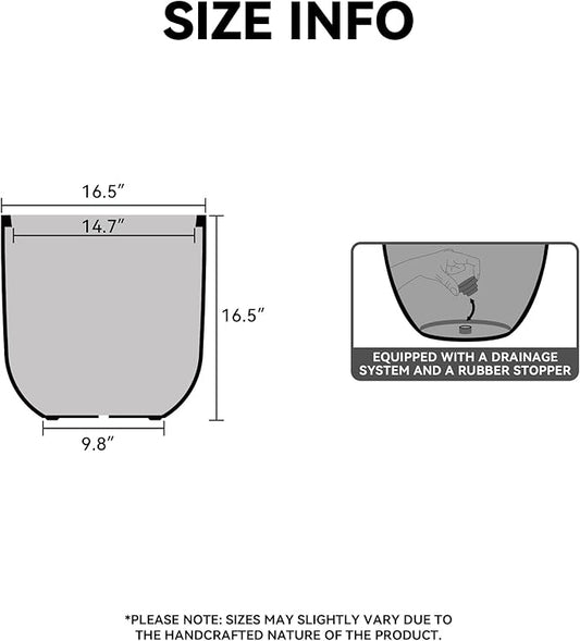 Kante 16.5" Round Concrete Planter, Large Cylinder Plant Pot with Curved Bottom and Drainage Hole, for Indoor and Outdoor Use – Garden or Patio, Weathered Concrete Finish with Warm Brown Interior