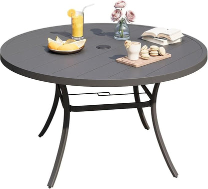 DIFY Patio Round Dining Table, 53" All Weather Round Outdoor Table with 1.57" Umbrella Hole for 8 Person, Perfect for Yard, Balcony and Lawn, Grey