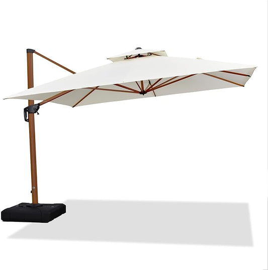 PURPLE LEAF 11ft Patio Umbrella Outdoor Square Umbrella Large Cantilever Umbrellas Windproof Offset Umbrellas Heavy Duty Sun Umbrella for Garden Deck Pool Patio, Cream