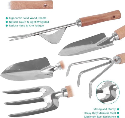 Garden Tool Set, 7 Pcs Floral Gardening Set for Women Leaf Camouflage Gardening Kit with Garden Tool Bag, Trowel, Weeder Fork, Hand Rake, Pruning Shears, Cultivator, Transplanter