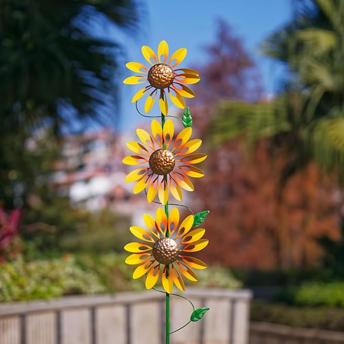 Stargarden Wind Spinners Outdoor, Sunflower Wind Spinner, Kinetic Metal Pinwheels Decorative Windmills for Yard, Lawn, Garden Decor