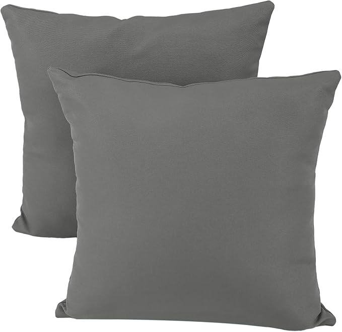 idee-home Outdoor Pillows with Inserts Included, Patio Outside Square Pillows Waterproof Set of 2, 18 x 18 inch Dark Grey