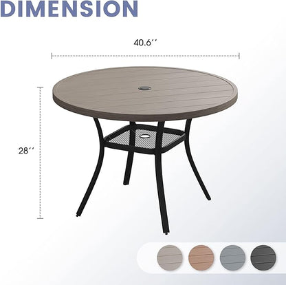 VICLLAX Outdoor Patio Round Dining Table, 41"x 41" Metal Slatted Round Tabletop with Adjustable Umbrella Hole for Deck Lawn Garden Backyard, Antique Grey