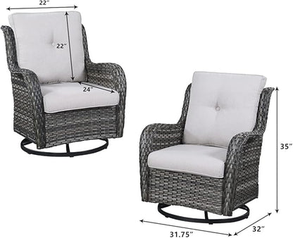 HUMMUH 7pcs Patio Furniture Set Swivel Rocker Patio Chairs,PE Wicker Outdoor Sofa Set of 2 with Coffee Table and Ottomans(Grey,Grey)