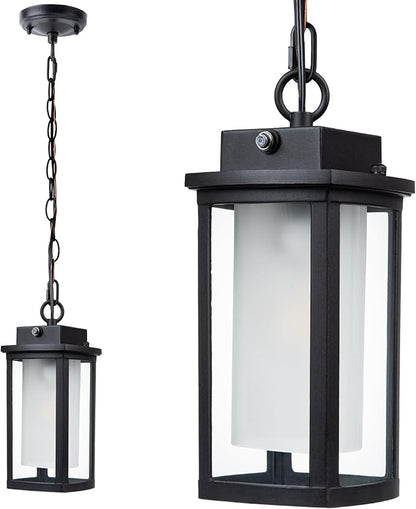 JYZ Dusk to Dawn Outdoor Hanging Light, Exterior Pendant Lantern Dusk Till Dawn, Modern Contemporary Indoor Outdoor Chandelier Lamp Ceiling Mount for Front Porch Gazebo Patio Garden Pergola