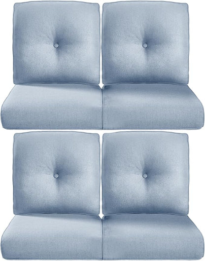Pop 22x25/22x24 Outdoor Chair Cushions Set of 4 - Heavy Duty High Back Replacement Zippered Cushion for Patio Furniture Dining Rocking Chairs Loveseat L-Shape Sofa - Baby Blue/Button