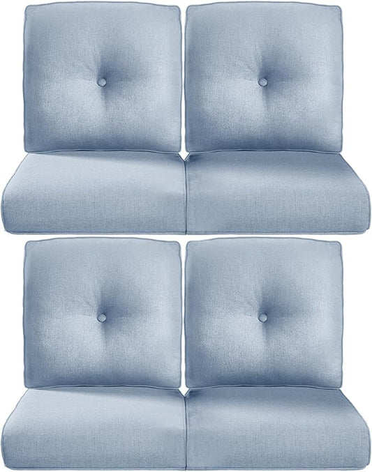 Pop 22x25/22x24 Outdoor Chair Cushions Set of 4 - Heavy Duty High Back Replacement Zippered Cushion for Patio Furniture Dining Rocking Chairs Loveseat L-Shape Sofa - Baby Blue/Button