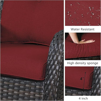 HUMMUH Patio Furniture 6 Pieces Outdoor Furniture Set PE Wicker Sofa with Swivel Rocking Chairs,Ottomans,Coffee Table
