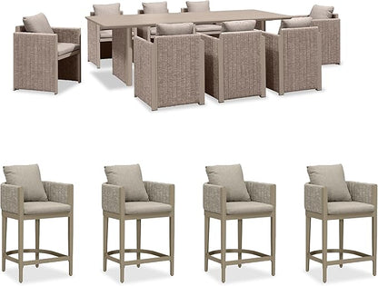 PURPLE LEAF 9-Piece Outdoor Patio Dining Set Modern Large Weather-Resistant Table and Aluminum Chairs Olefin Fabric Cushions for Family Dinners and Indoor Kitchen Decor Beige