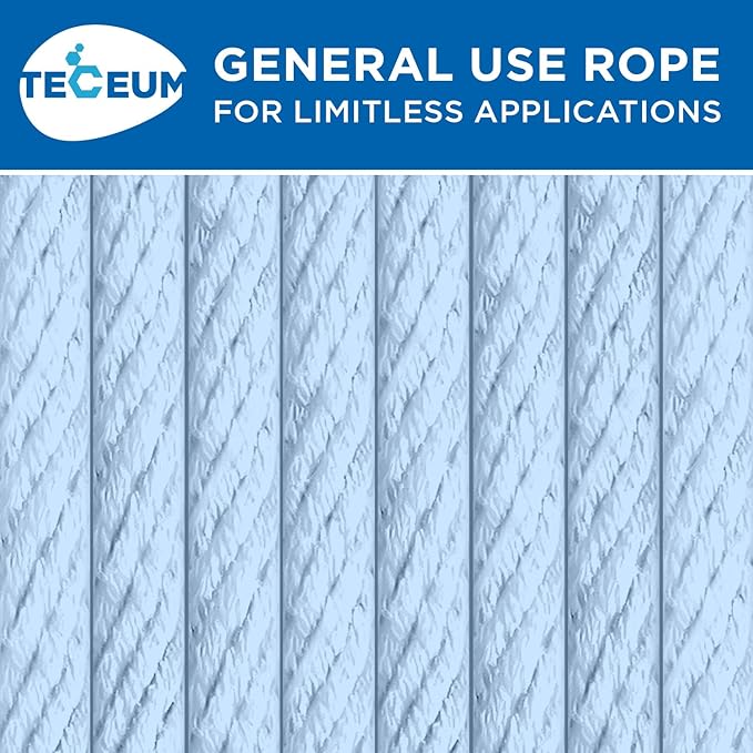 TECEUM Cotton Rope 3/16” (5 mm) – 100 FT – Strong All-Purpose Braided Rope – Natural Cotton – for Crafting, Сamping, Clothes Line, DIY, Indoor & Outdoor Use – Baby Blue