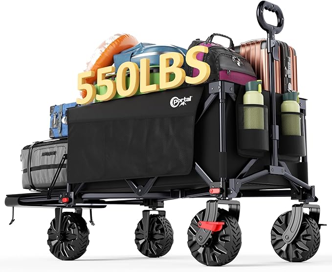 Portal 300L Large Wagons Carts Foldable with Tailgate, 550LB Heavy-Duty Collapsible Beach Wagon with All-Terrain Wheels, Oversized Folding Wagon for Camping, Sports, and Pets