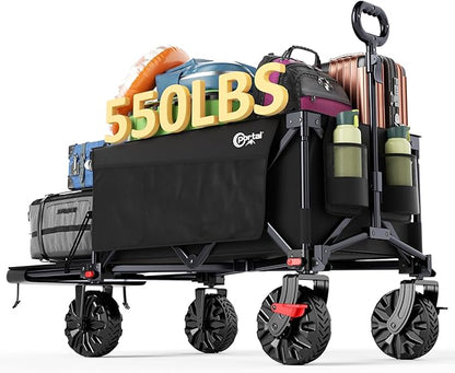 Portal 300L Large Wagons Carts Foldable with Tailgate, 550LB Heavy-Duty Collapsible Beach Wagon with All-Terrain Wheels, Oversized Folding Wagon for Camping, Sports, and Pets