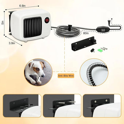 Rypet Dog House Heater with Thermostat, 200W/400W Safe Heater for Dog House Outdoor with 6 Ft Anti Chew Cord, Wall Mounted Chicken Coop Heaters Electric Warmer for Hound Kennel Cat Cage Chicken Coop