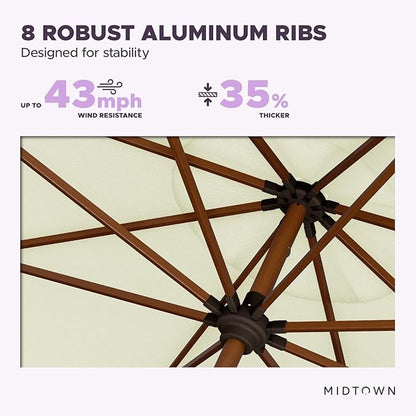 Midtown Umbrellas Sunbrella Umbrella Outdoor Patio Umbrella 2-9 Feet in Canvas Natural Acrylic Fabric, Auto-Tilt Aluminum Frame For Backyard Umbrella, Deck Umbrella & Porch Umbrella - Wooden Pole