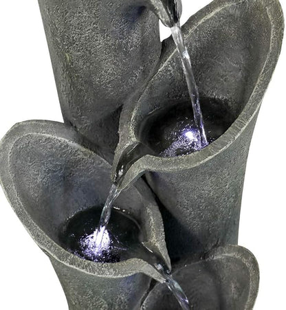 PeterIvan Waterfall Garden Fountain w/ LED Lights - 33 1/2” H Curved Cascading Indoor Outdoor Water Fountain with Built-in Quiet Pump&LED Lights, Perfect Garden Water Feature, Patio Fountain