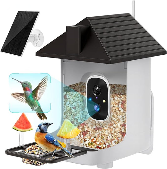 Smart Bird Feeder with Camera Solar Powered, 2.5K Live Video Bird House Camera, AI Identifies, Auto Capture & Notify, Motion Detection, Cloud Storage, Color Night Vision, Ideal Gift for Bird Watching