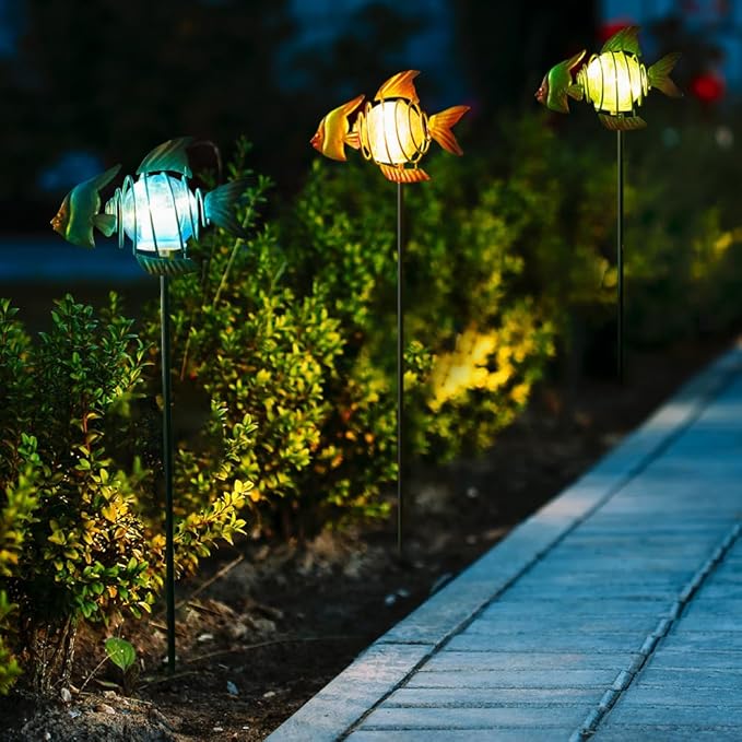 Outdoor Garden Solar Lights,Fish Outdoor Figurine Lights with Stakes,Waterproof Decorative Solar Decor for Patio,Yard,Lawn,Garden Stakes Decorative Present for Mom
