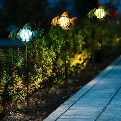 Outdoor Garden Solar Lights,Fish Outdoor Figurine Lights with Stakes,Waterproof Decorative Solar Decor for Patio,Yard,Lawn,Garden Stakes Decorative Present for Mom
